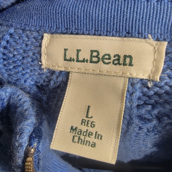 🍁L.L. Bean Preppy Fall/Autumn French Blue Cable Knit Cardigan - Picture 5 of 11